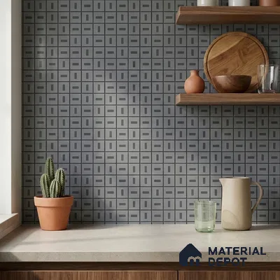 Modern Kitchen with Matte Slate Grey Geometric Mosaic Tile Backsplash