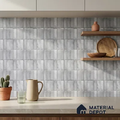 Industrial Kitchen with Charcoal Grey Cement-Look Stacked Backsplash Tile