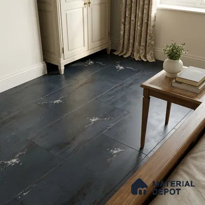 Traditional Bedroom with Oxidised Blue Metallic Floor Tile