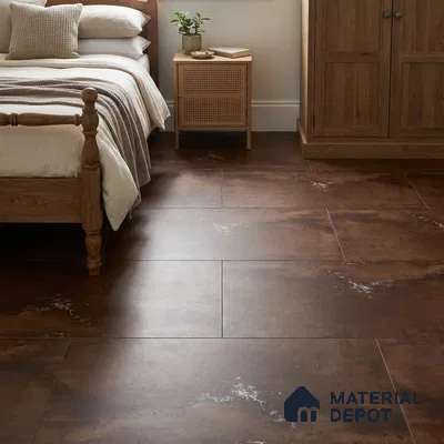 Modern Bedroom with Oxidised Bronze Brown Metallic Floor Tile