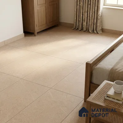 Traditional Bedroom with Warm Beige Limestone-Look Floor Tile