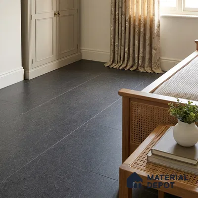 Traditional Bedroom with Charcoal Stone-Look Floor Tile