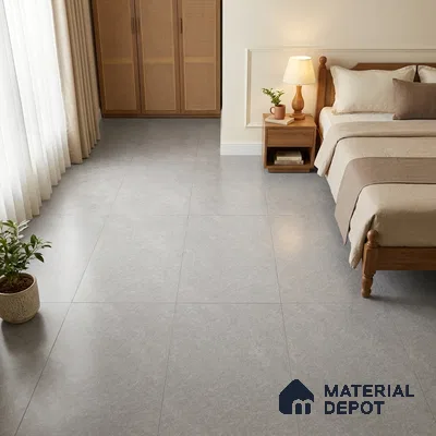 Traditional Bedroom with Grey Stone-Look Floor Tile