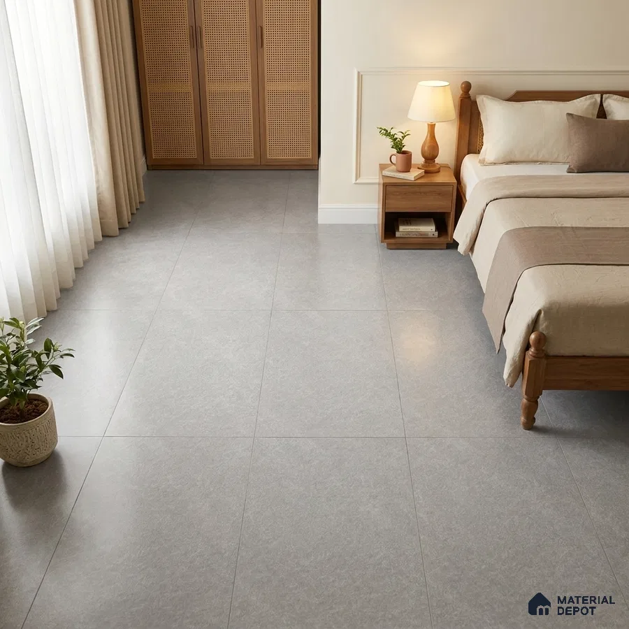 Traditional Bedroom with Grey Stone-Look Floor Tile