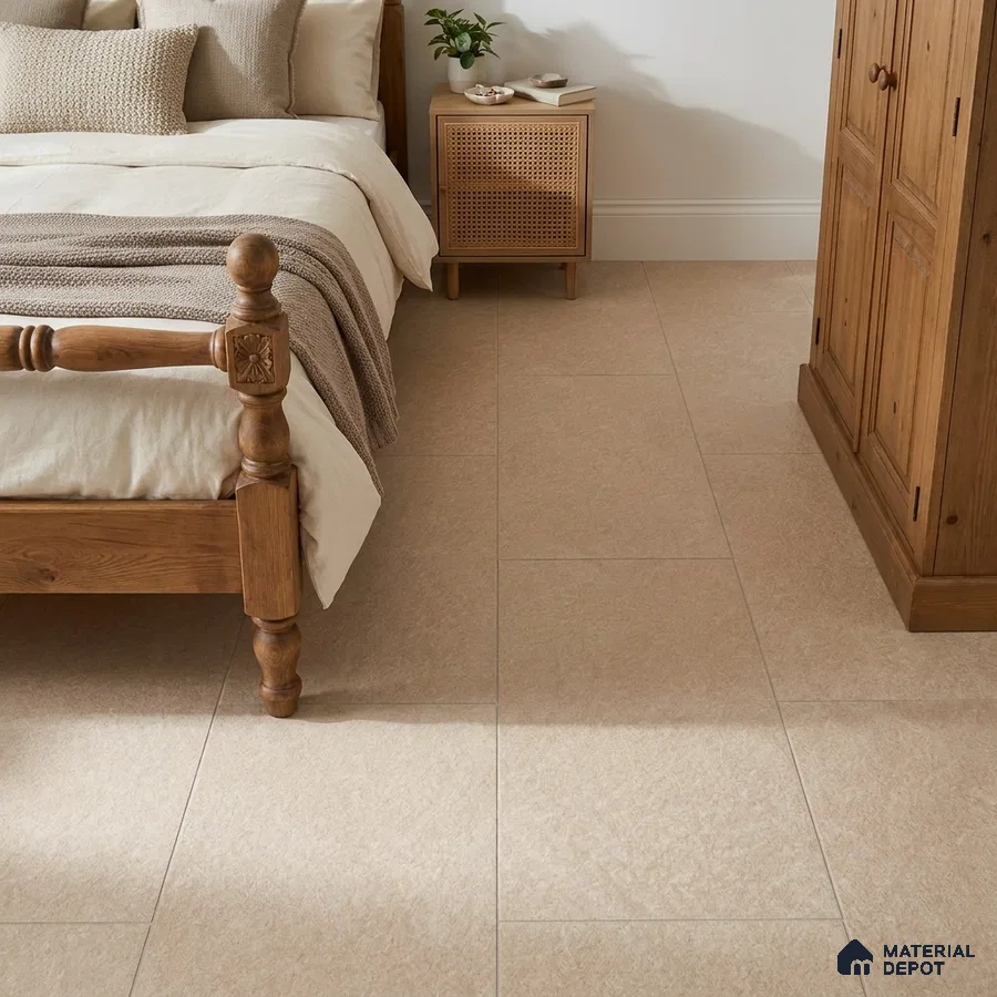 Traditional Bedroom with Warm Beige Stone-Look Floor Tile