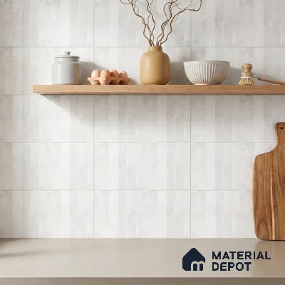 Scandinavian Kitchen with Frosty White Vertical Subway Backsplash Tile