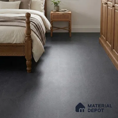 Modern Bedroom with Charcoal Grey Concrete-Look Floor Tile
