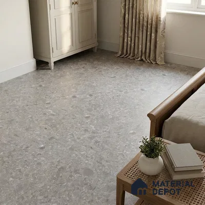 Traditional Bedroom with Grey Terrazzo-Look Floor Tile
