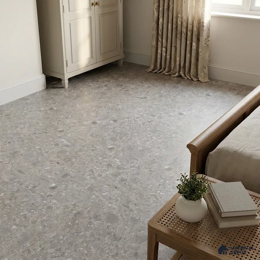 Traditional Bedroom with Grey Terrazzo-Look Floor Tile
