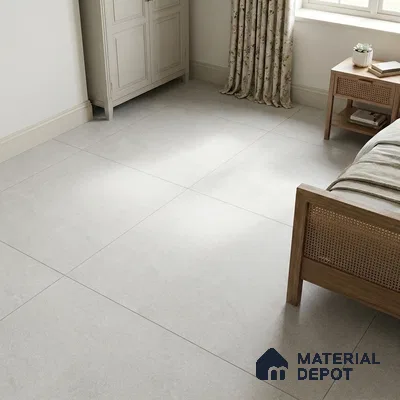 Scandinavian Bedroom with Light Grey Stone-Look Floor Tile