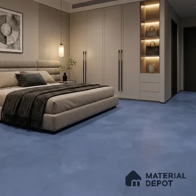 Modern Bedroom with Slate Blue Concrete-Look Vitrified Floor Tile