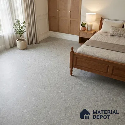 Scandinavian Bedroom with Light Grey Terrazzo-Look Floor Tile