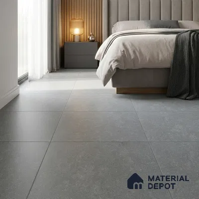 Modern Bedroom with Medium Grey Stone-Look Floor Tile