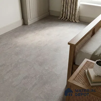 Scandinavian Bedroom with Grey Concrete-Look Floor Tile