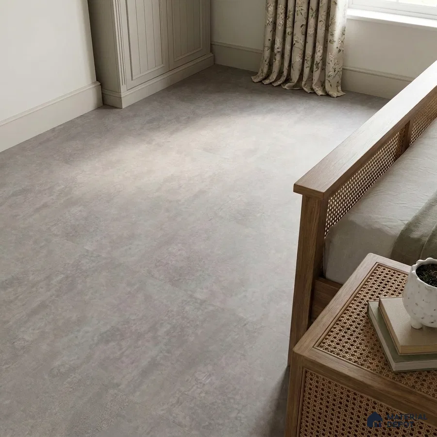 Scandinavian Bedroom with Grey Concrete-Look Floor Tile