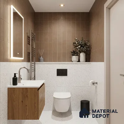 Modern Bathroom with Clay Brown Wall Tile and White Terrazzo