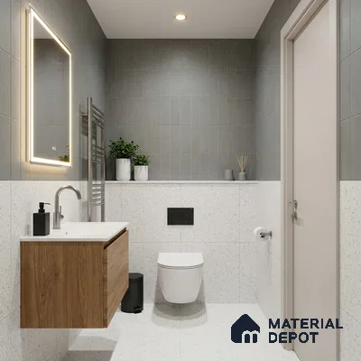 Modern Bathroom with Grey Wall Tile and White Terrazzo