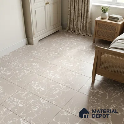 Traditional Bedroom with Greige Marble-Look Floor Tile
