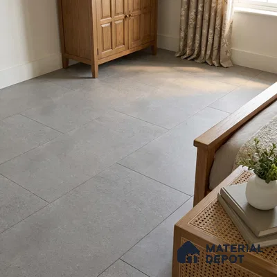 Traditional Bedroom with Grey Stone-Look Floor Tile