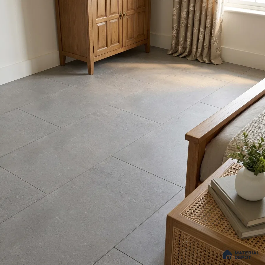 Traditional Bedroom with Grey Stone-Look Floor Tile