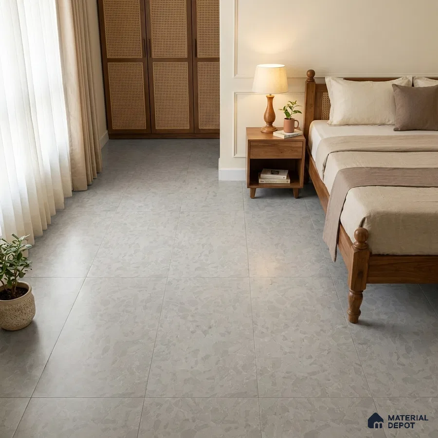 Traditional Bedroom with Light Grey Terrazzo Floor Tile