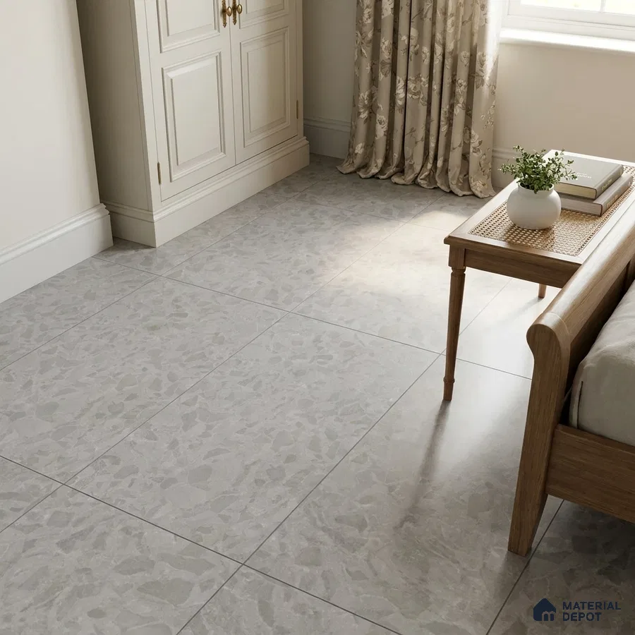 Traditional Bedroom with Grey Terrazzo Floor Tile
