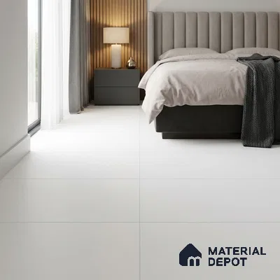 Modern Bedroom with Plain White Matte Floor Tile