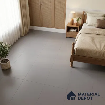 Scandinavian Bedroom with Plain Warm Grey Matte Floor Tile