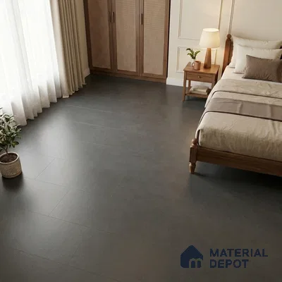 Traditional Bedroom with Plain Charcoal Grey Matte Floor Tile