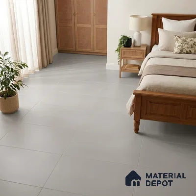 Traditional Bedroom with Plain Light Grey Matte Floor Tile