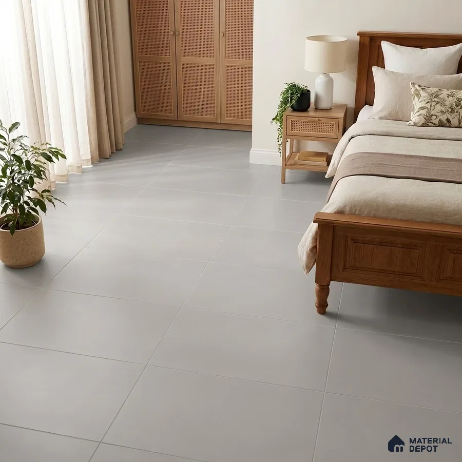 Traditional Bedroom with Plain Light Grey Matte Floor Tile