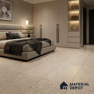 Modern Bedroom with Cream Terrazzo-Look Floor Tile