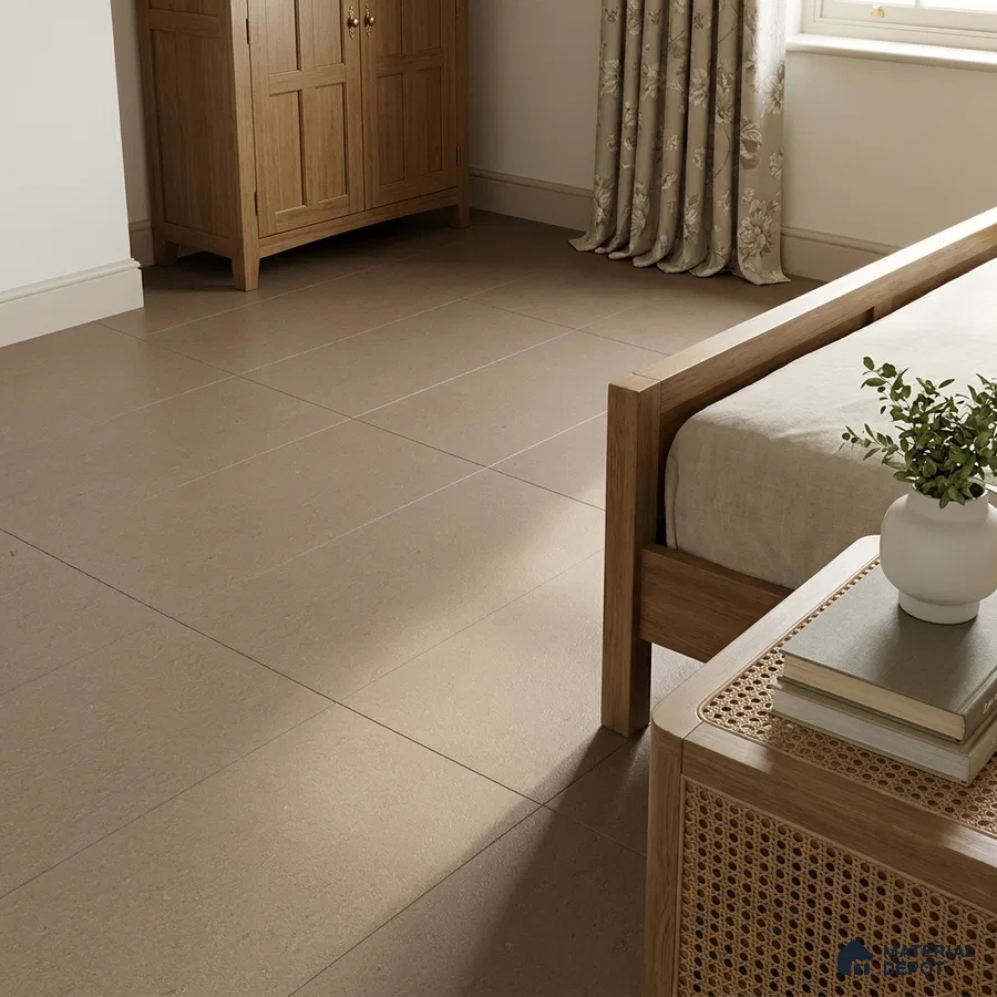 Traditional Bedroom with Plain Taupe Brown Matte Floor Tile