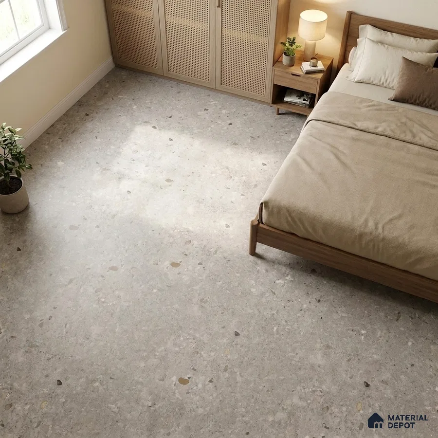 Modern Bedroom with Grey Terrazzo-Look Floor Tile