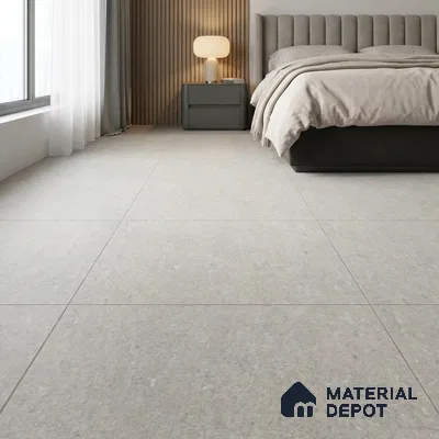 Modern Bedroom with Light Grey Stone-Look Matte Floor Tile