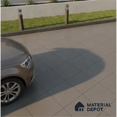 Modern parking area with matte grey outdoor floor tiles