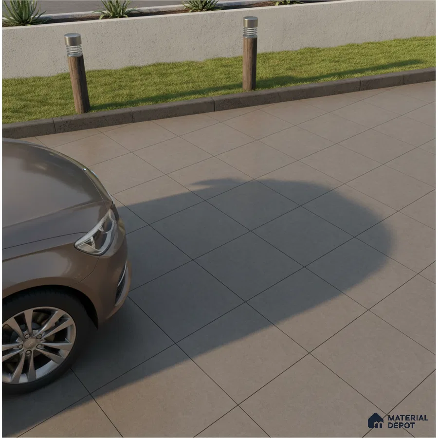 Modern parking area with matte grey outdoor floor tiles