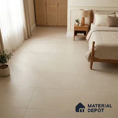 Scandinavian Bedroom with Ivory Stone-Look Matte Floor Tile