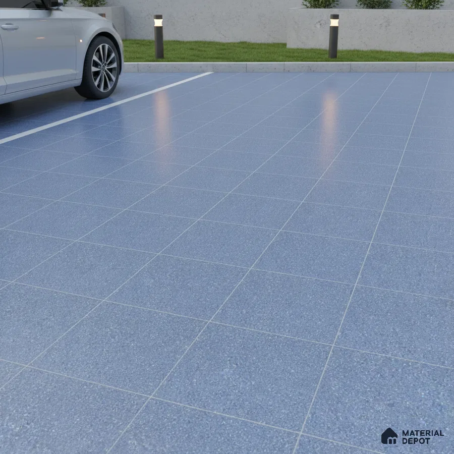 Modern parking area with blue anti-skid floor tiles