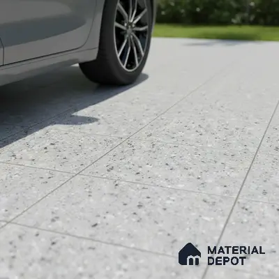 Modern parking area with light grey terrazzo floor tiles