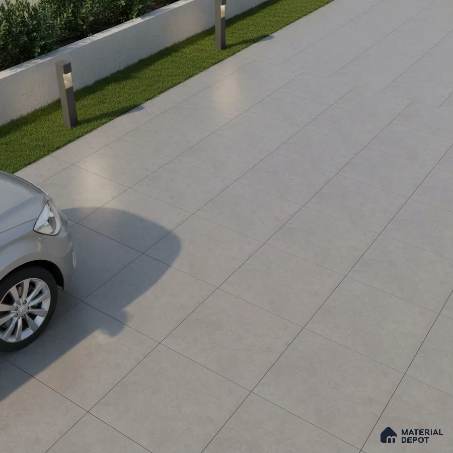 Modern parking area with light grey matte finish floor tiles
