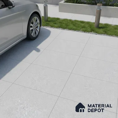 Modern parking area with light grey matte outdoor floor tiles