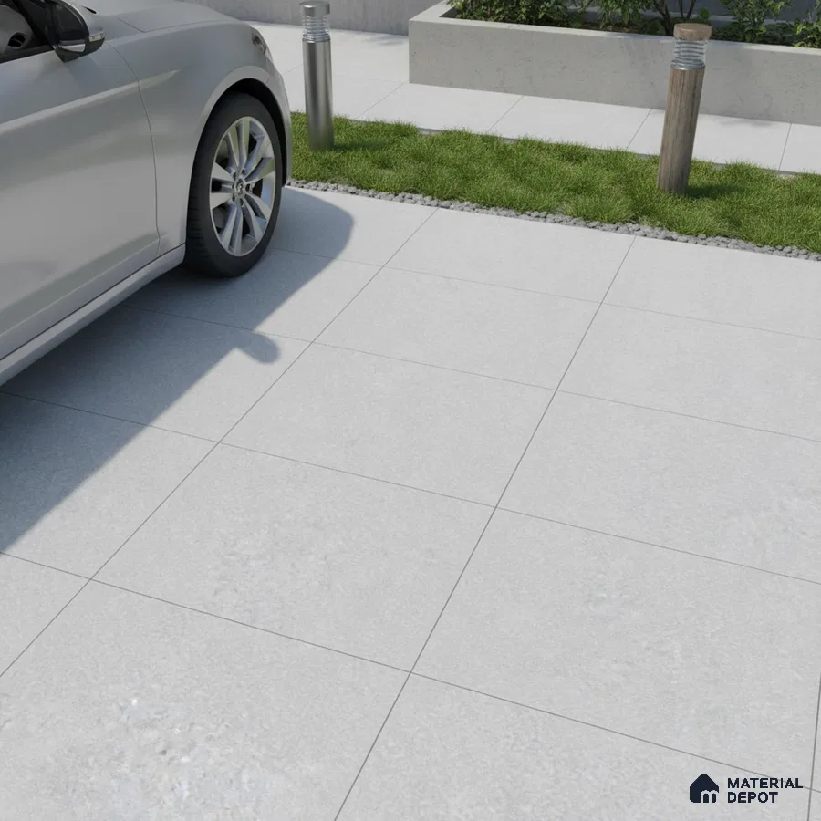 Modern parking area with light grey matte outdoor floor tiles