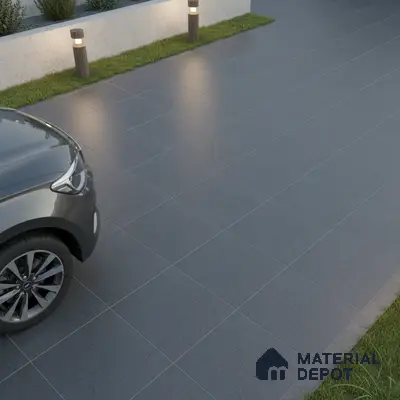 Modern parking area with matte charcoal grey stone-look floor tiles