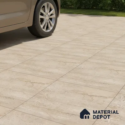 Modern parking area with beige stone-look anti-skid floor tiles