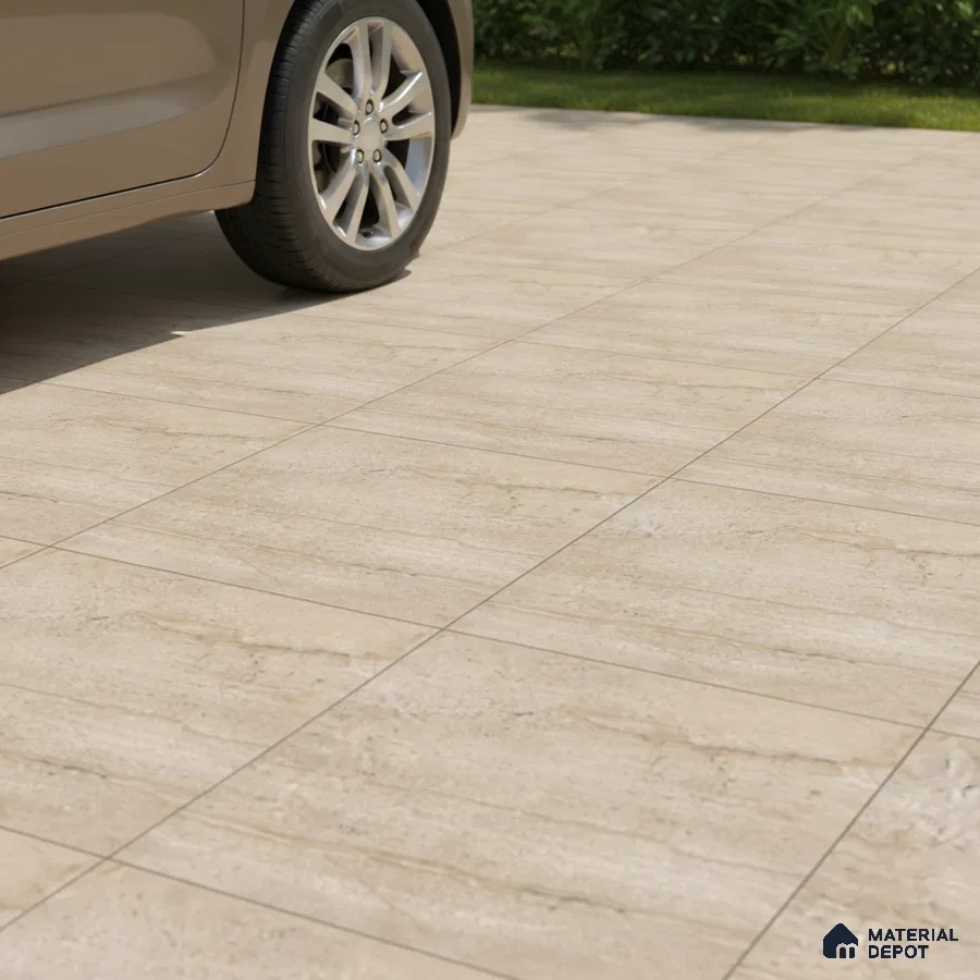 Modern parking area with beige stone-look anti-skid floor tiles