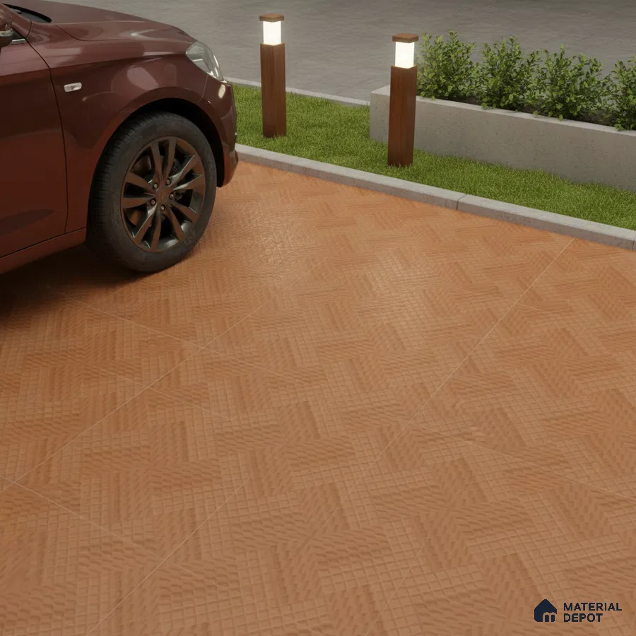 Modern parking with terracotta textured anti-skid floor tiles