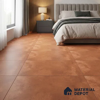 Modern Bedroom with Terracotta Cement-Look Matte Floor Tile