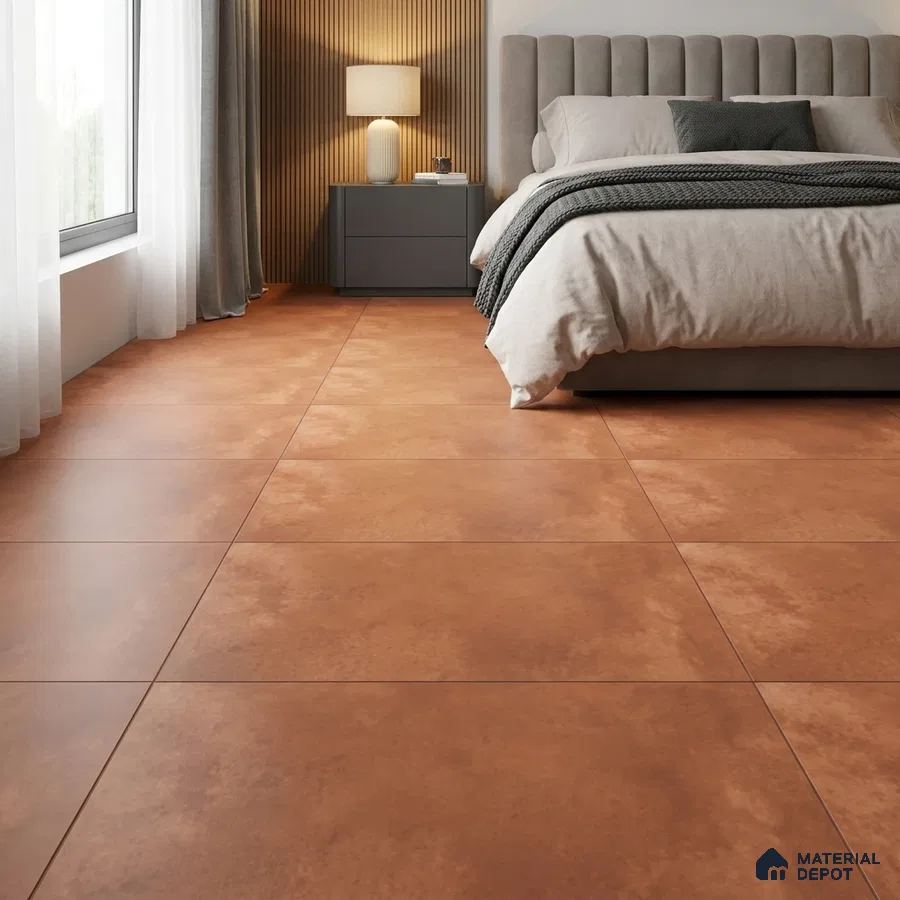 Modern Bedroom with Terracotta Cement-Look Matte Floor Tile