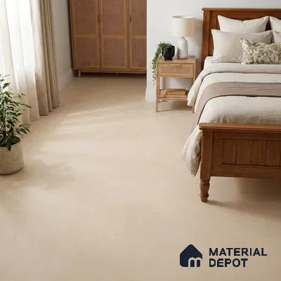 Modern Bedroom with Cream Matte Concrete-Look Floor Tile